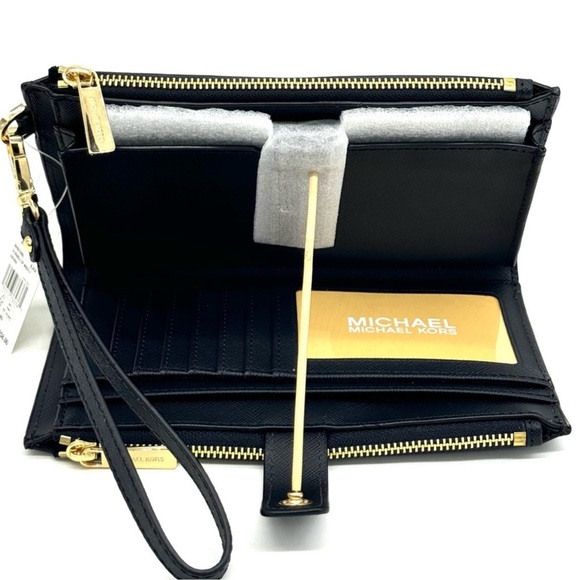Michael Kors Large Double Zip Wallet Black/Gold - Picture 6 of 7